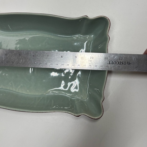 Beautiful vintage Beauceware glazed red and turquoise rectangular planter - Picture 7 of 8